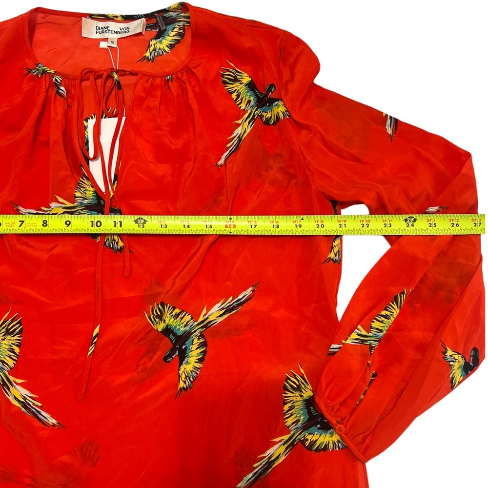 Diane Von Furstenberg Long Sleeve Keyhole Silk Blouse in Aurora Candy Red - Picture 2 of 8